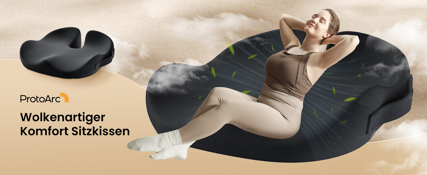 Крісло-подушка ProtoArc для офіса та авто, X-Large, з пам'яті ефектом, чорний, ергономічна підтримка спини