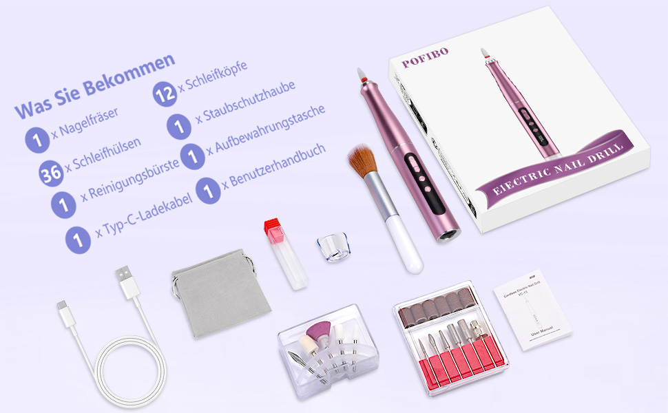 Бездротовий фрезер для нігтів 35000 об/хв - професійний набір для манікюру та педикюру, електрична машинка для гелю та акрилу, рожевий