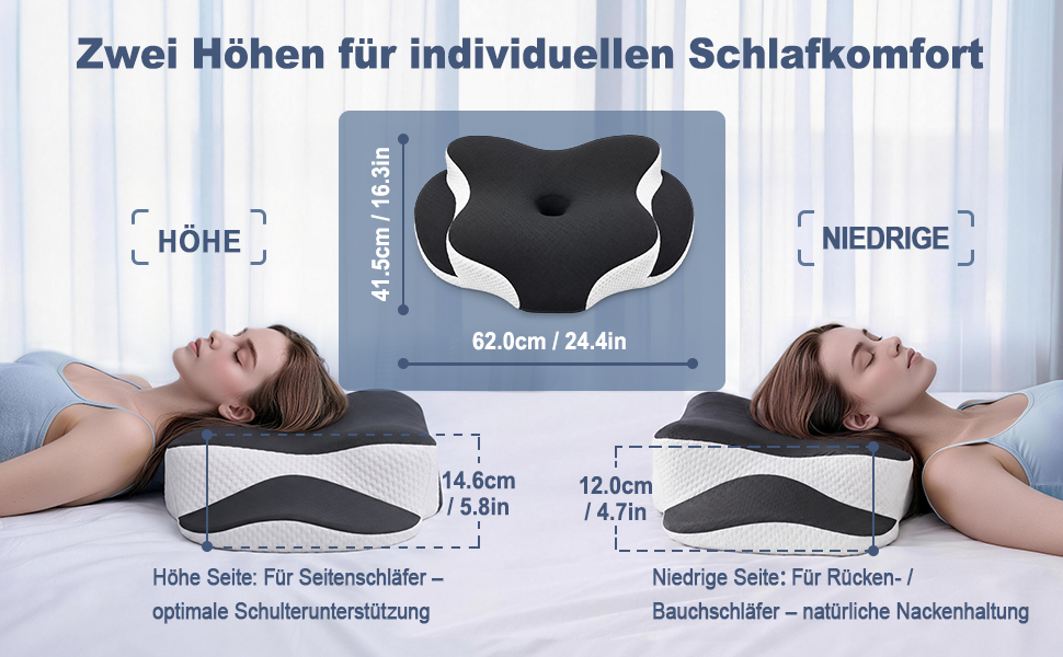Ортопедична подушка з Memory Foam для сну на боці, спині та животі. Чорна, з дихаючим знімним чохлом
