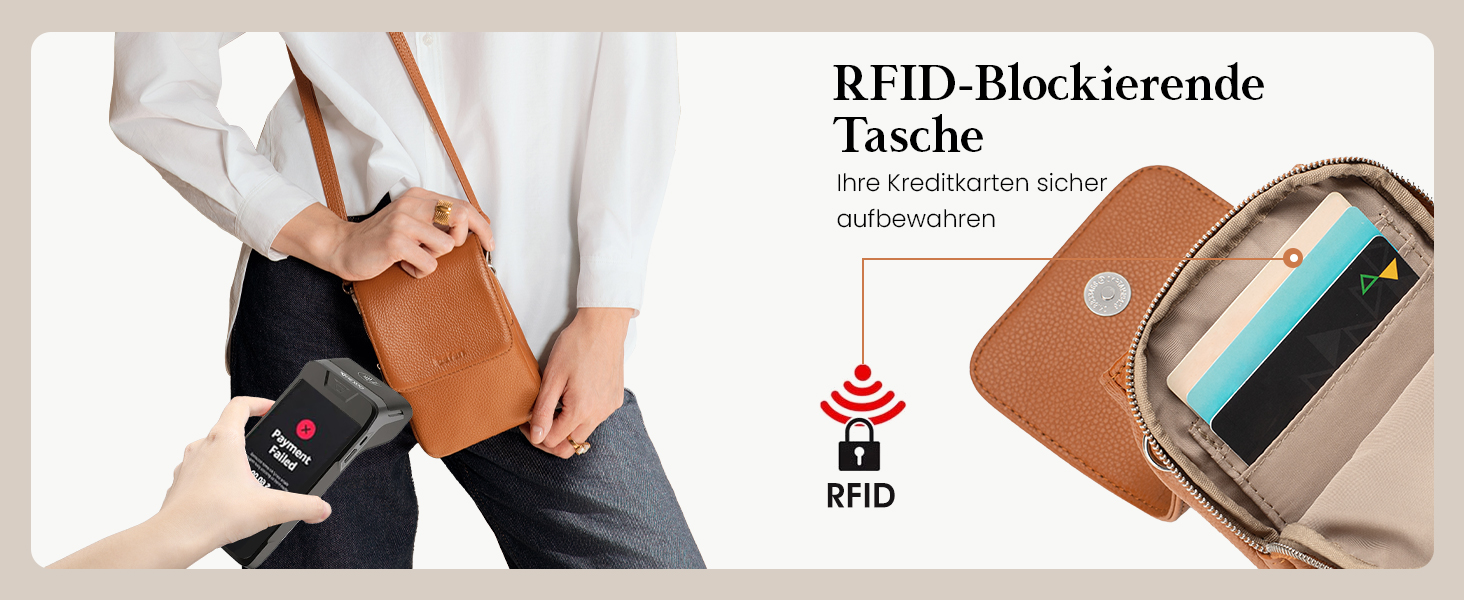 Чоловіча/Жіноча сумка-чохол для телефону Befen з натуральної шкіри, RFID-захист, відділення для карт, колір мокка