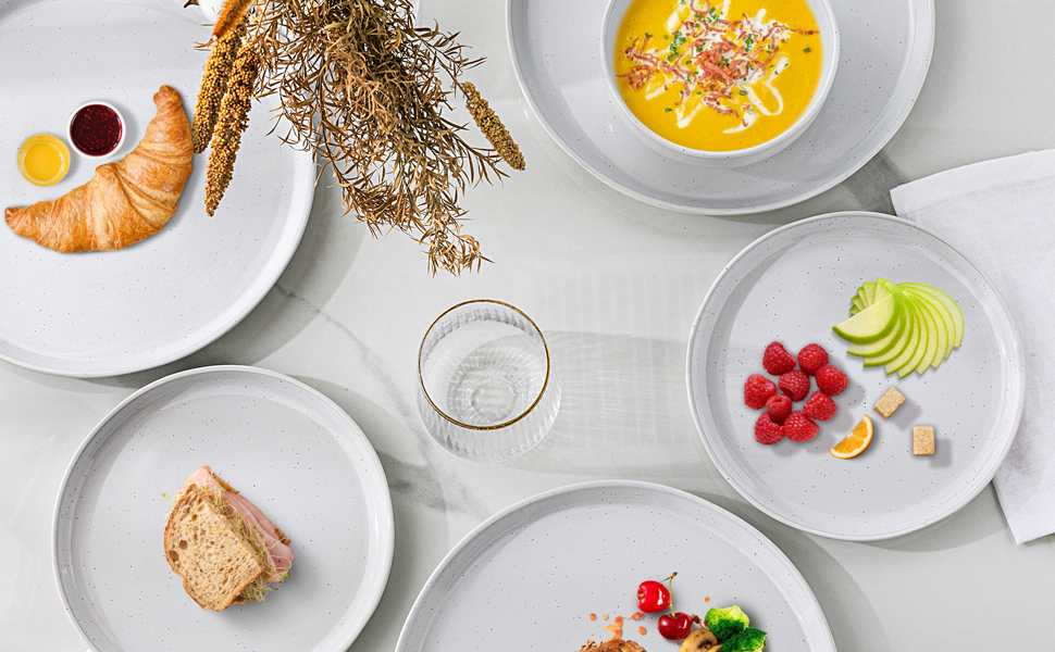 Набір посуду GBhome Teller- und Schüssel-Set: 12 елементів керамічного посуду для 4 осіб. Стійкий до подряпин та миття в посудомийній машині. Сучасний посуд для мікрохвильової печі та посудомийної машини (багатобарвний).