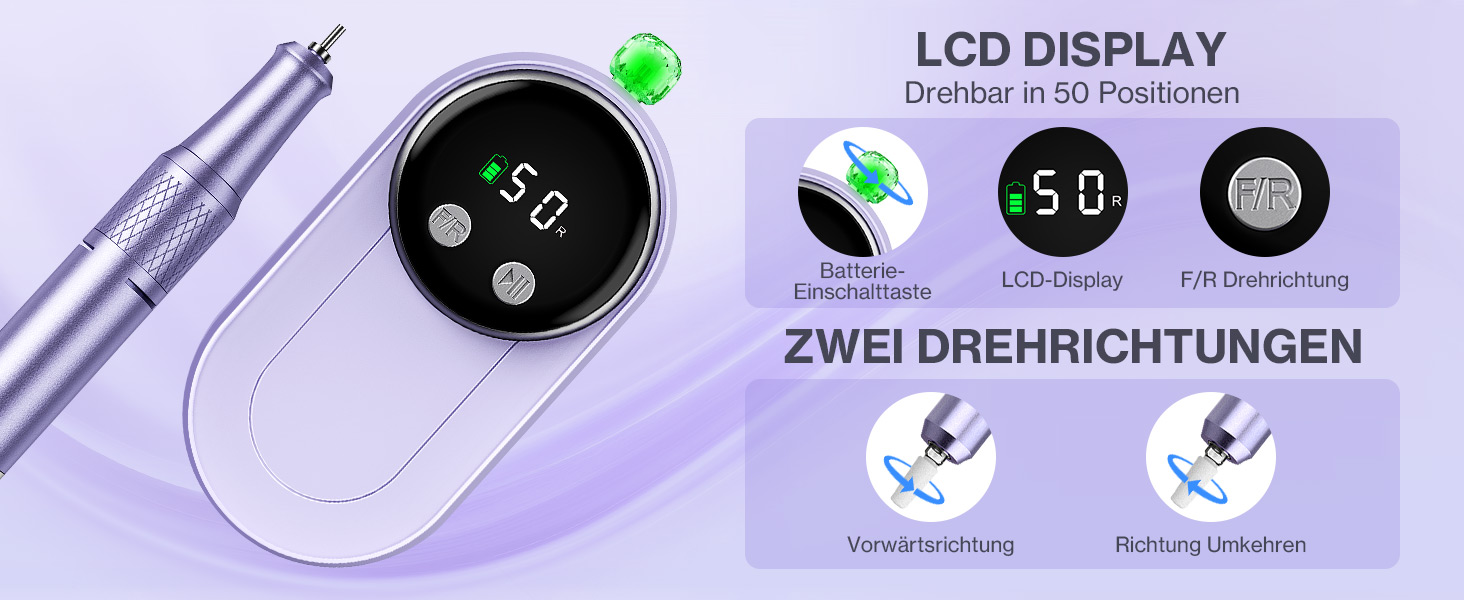 Електричний фрезер для нігтів: манікюрний та педикюрний набір 12 в 1 з LCD-дисплеєм, 50000 об/хв для гелю, акрилу та натуральних нігтів