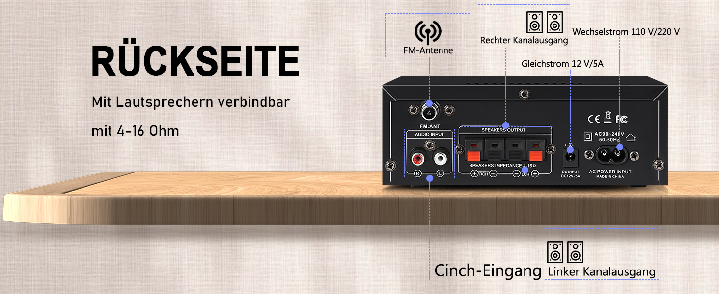 AK45 Pro HiFi підсилювач WOOPKER Mini, 500Вт, 2-канальний, Bluetooth, HiFi стерео з FM-радіо, USB, SD, RCA, MIC, аудіо ресивер для дому та авто