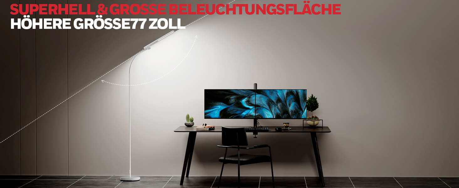 LED торшер Honeywell F4 Sunturalux™ з регулюванням яскравості, гнучкий гніздовий з'єднувальний елемент, сучасний дизайн для комфортного читання у вітальні, спальні, офісі (білий)