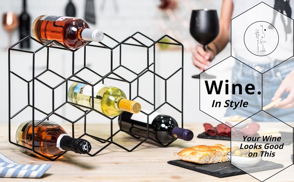 Gusto Nostro Wine Rack for Table - Modern Black Metal Wine Rack for 14 Bottles - 3-Tier Wine Rack Small - Bottle Rack for Table, Cabinet & Pantry - No Assembly Required