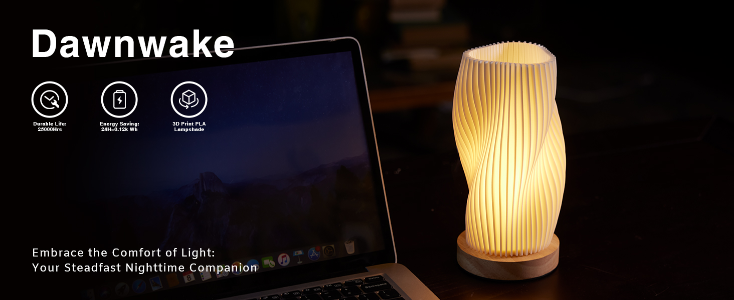 Стіл лампа Dawnwake з дерев'яним цоколем, LED-лампа для спальні та вітальні