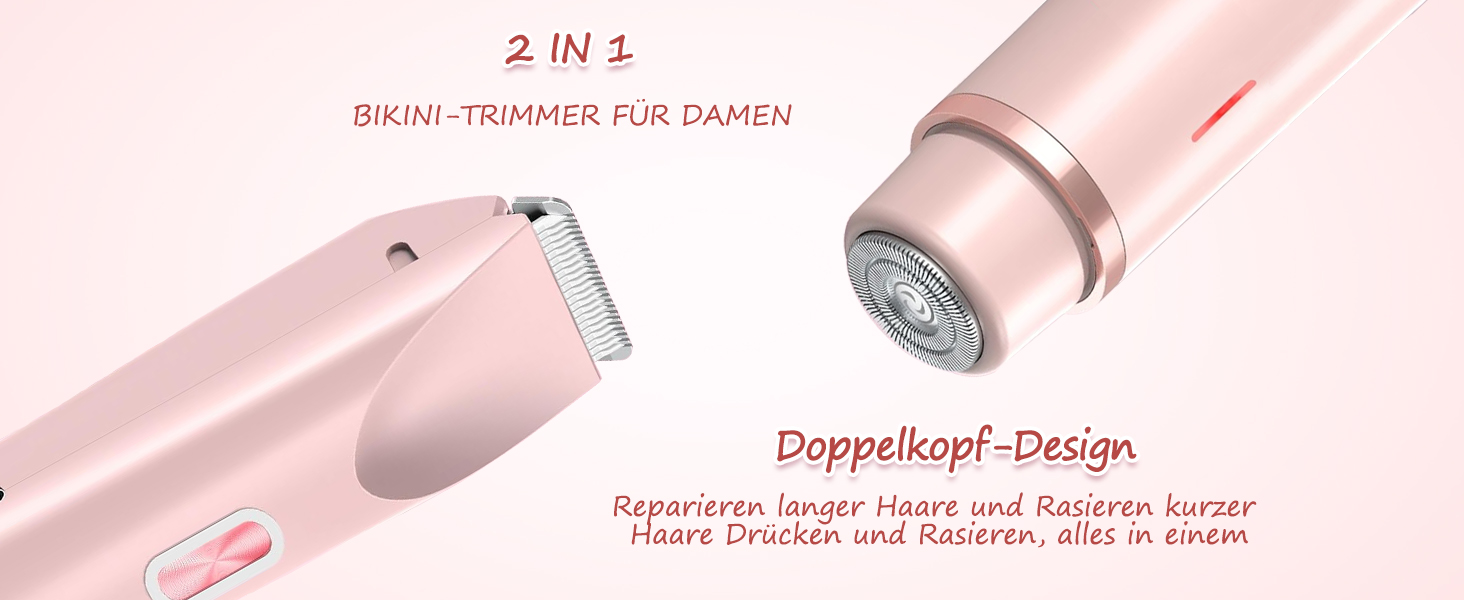 Електричний тример для бікіні для жінок, 2-в-1, рожевий. Тример для тіла, обличчя, брів, вусів, бороди, рук та ніг. Вологостійкий IPX7, для сухого та вологого використання.