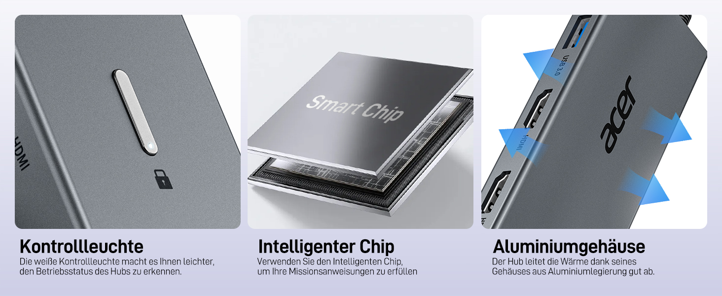 Док-станція Acer USB-C 9-в-1: Dual HDMI 4K@60Hz, 3xUSB-A, USB-C 5Gbps, 100W PD, SD/TF, для Dell, Chromebook, MacBook, Surface