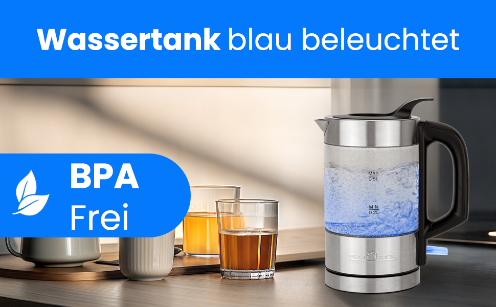 Міні-чайник ProfiCook PC-WKS 1228 G з підсвіткою, сталевий дорожній електрочайник для подорожей та дитячого харчування, 0.5 л