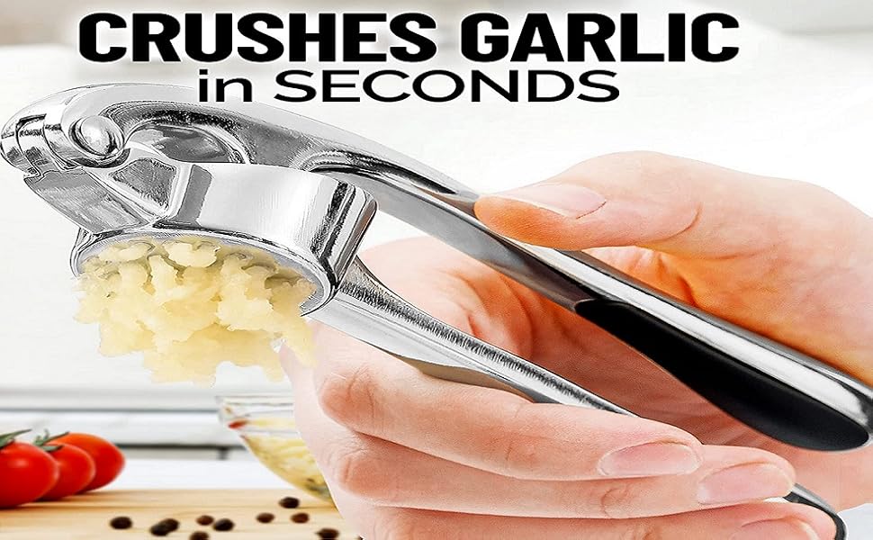 Пресс для часнику з нержавіючої сталі, придатний для миття в посудомийній машині, прес для часнику, подрібнювач часнику, тестер-переможець – легко чистити, кухонні помічники з очищувачем часнику та щіткою