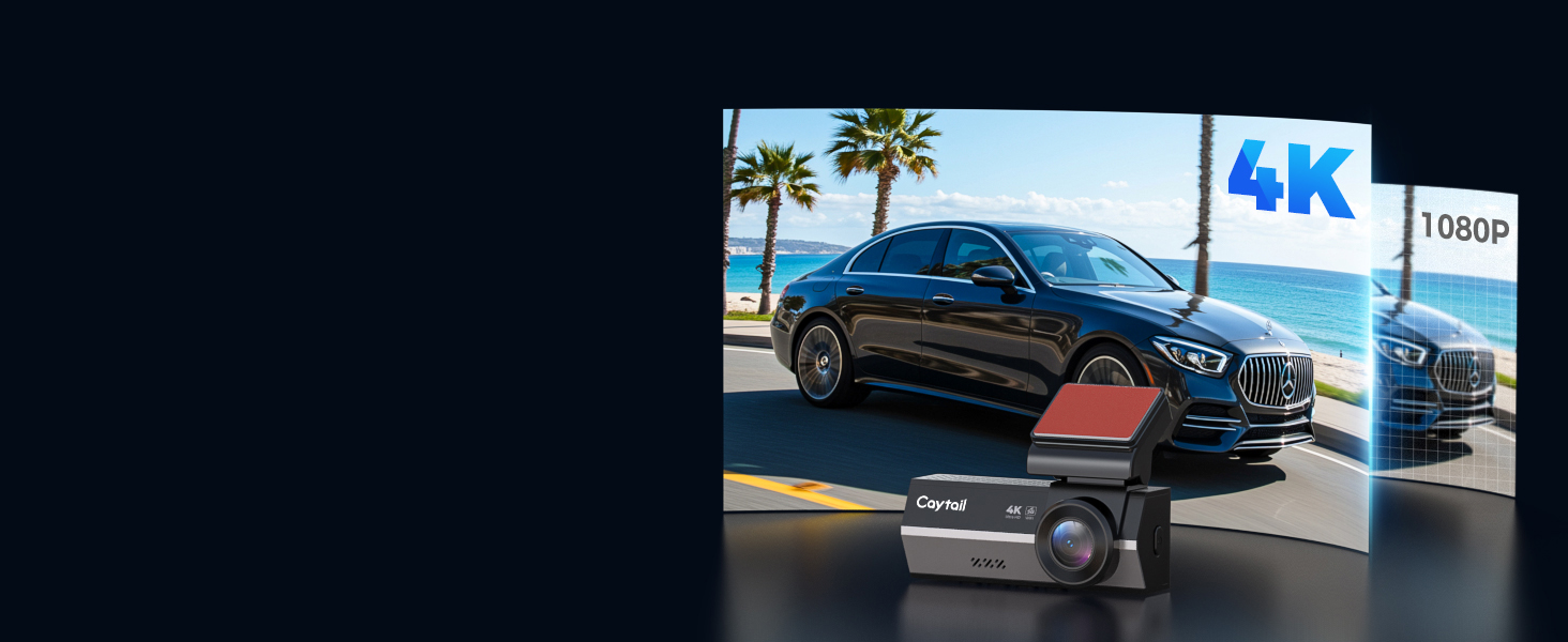 Автомобільний відеореєстратор 4K+2K з WiFi 5GHz, передня та задня камери, 64GB карта пам'яті, кут 170°, нічний режим WDR, дисплей 3.2