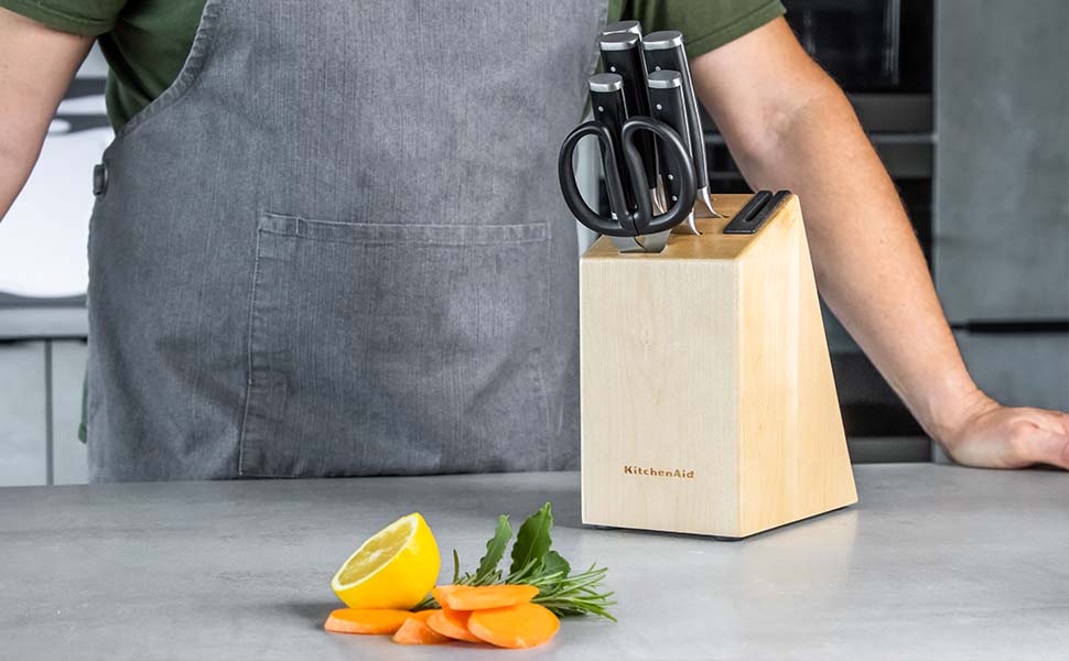 KitchenAid Gourmet Knife Block Set - Japanese Steel, 6-Piece with Sharpener