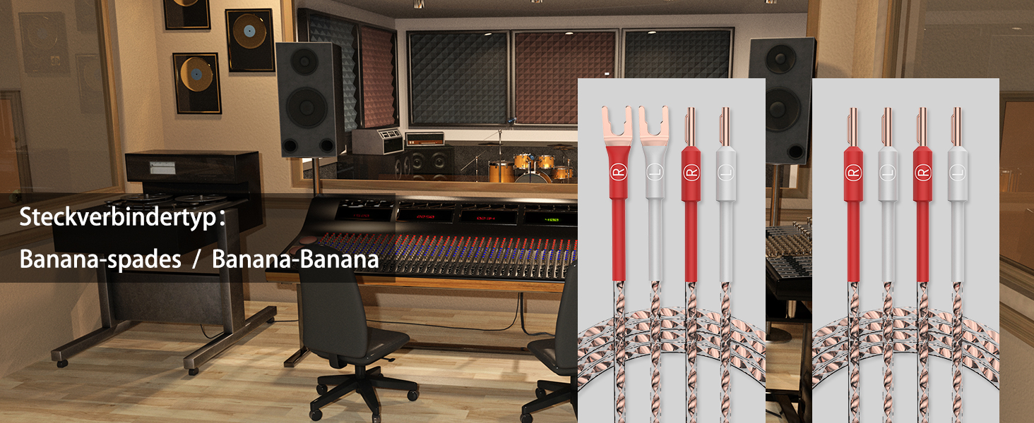 Акустичний кабель Tertullus VS903 Hi-Fi 2.5м, мідний OFC 17AWG (1.0 мм²) з банановими роз'ємами (B-B), преміум-якість