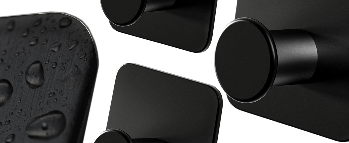 Набір гачків для рушників 4smile - 5 шт. без свердління, чорний колір, для ванної кімнати, самоклеючі, extra-strong, з 3M-клейкими панелями