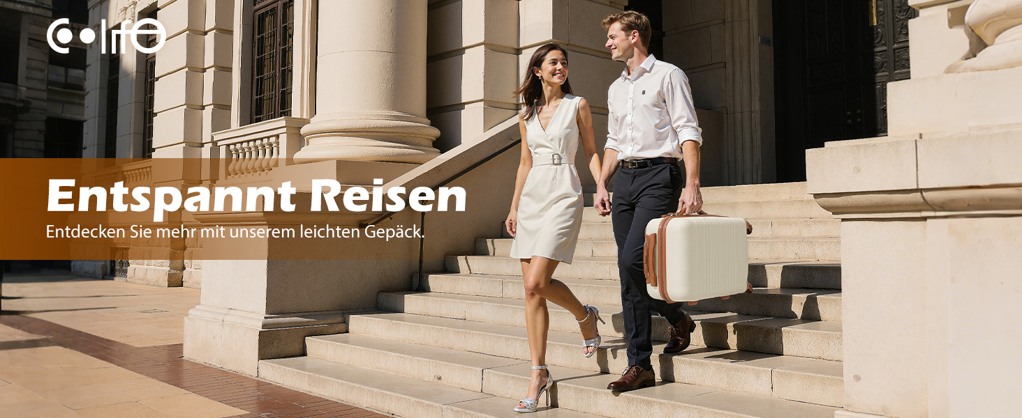 Набір валіз COOLIFE 6 шт: дорожній набір 16', 20', 24', 28' + сумка для подорожей та туалетна сумка | ABS, 360° колеса, TSA-замок для Європи, круїзів та навчання за кордоном – необхідний дорожній набір для сімейного відпочинку, білий/коричневий