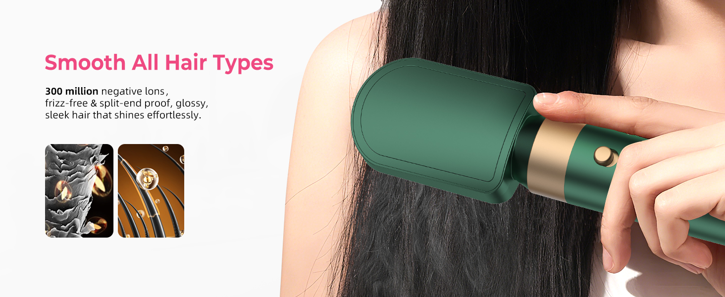 Airstyler Pro 7-в-1: Фен-щітка, плойка, випрямляч, стайлер для волосся Atopskins, 11000 обертів, з насадкою-дифузором, для створення об'єму, локонів та випрямлення, зелено-золотий