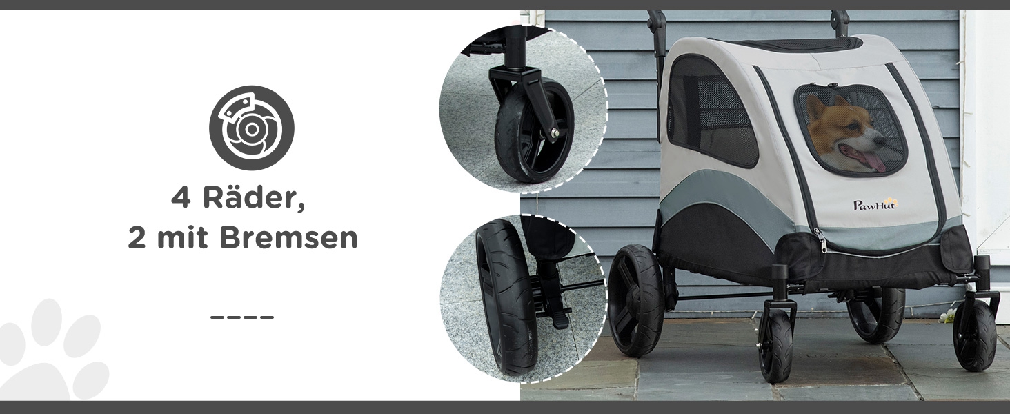 Візок для собак PawHut: зручний прогулянковий візок для собак та котів, сірий+чорний, 107 x 67 x 102 см
