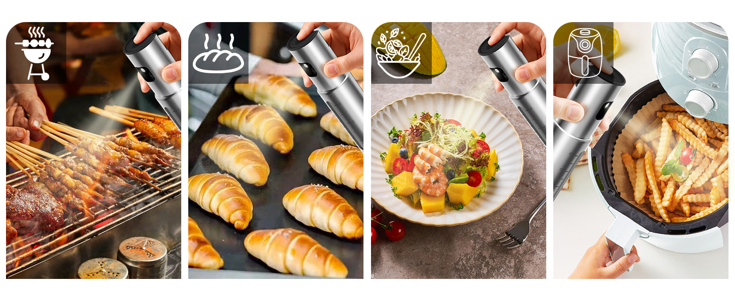 Набір розпилювачів для олії KitchenBoss 100мл (2 шт) з нержавіючої сталі для аерофритюрниці, гриля та салату, з щіткою та пензлем
