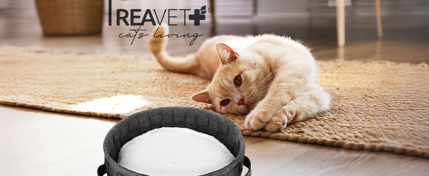 Котяче ліжко ReaVET Samtpfoten Nest - м'яке та зручне гніздо для котів з подушкою, тепле та пухнасте, з фетру