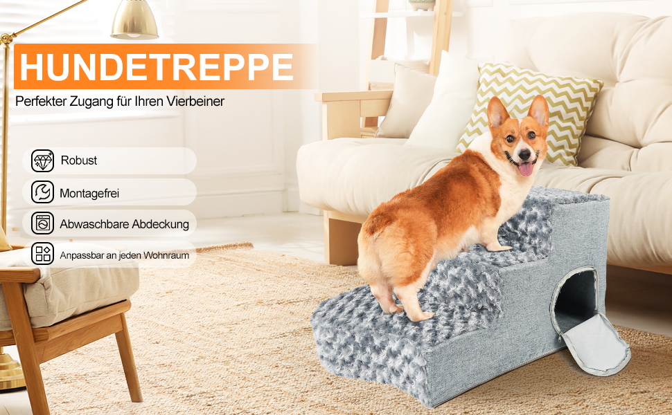 Сходинки для собак 3-ступеневі з будиночком для котів та пандусом для собак. Неслизькі сходи з високощільну піну для маленьких/середніх собак, легко чистяться