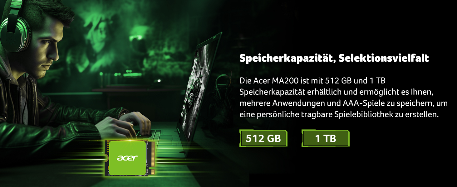 SSD Acer FA200 PCIe 4.0 NVMe 512GB: швидкість до 7200 МБ/с, M.2 2280, Gen4x4, HMB, SLC, для ноутбука/ПК/геймінгу, сумісний з PS5