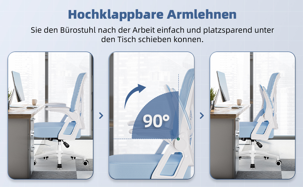 Ергономічне крісло для офісу, крісло для робочого столу з підйомними підлокітниками, регульована поперекова підтримка, офісне крісло для керівника, поворотне крісло, сітчасте крісло з функцією гойдання до 125°, (Синій, без підголівника)