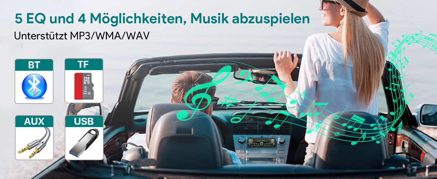 Автомобільна магнітола Wistrue 1DIN з Bluetooth, RDS, FM/AM, USB, AUX, SD, MP3, підсвічування 7 кольорів, для iOS та Android
