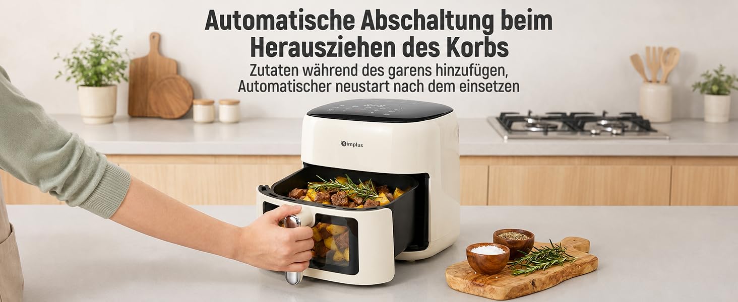 Аерофритюрниця SIMPLUS Airfryer XL 6.5 л з вікном та сенсорним керуванням, 1500 Вт, 10 програм, антипригарне покриття