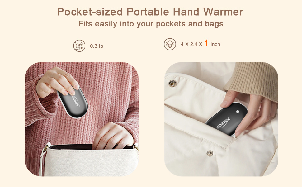 Електричний грієчка для рук Karecel 2 шт., 10400mAh, Powerbank, двосторонній нагрів, для чоловіків та жінок, чорний