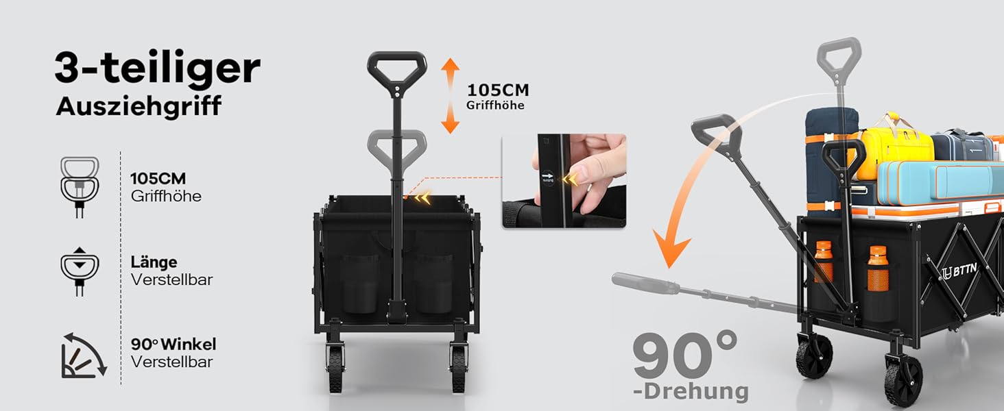 Складний візок-болерwagen BTTN 120л, вантажність 160кг (350lbs), чорний - для саду, кемпінгу, покупок та пікніків