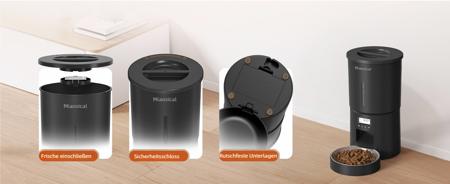 Автомат годівлі для котів 4.2L з окремою мискою, програмоване годування, подвійне живлення, 6 прийомів їжі на день (Чорний), миска з нержавіючої сталі