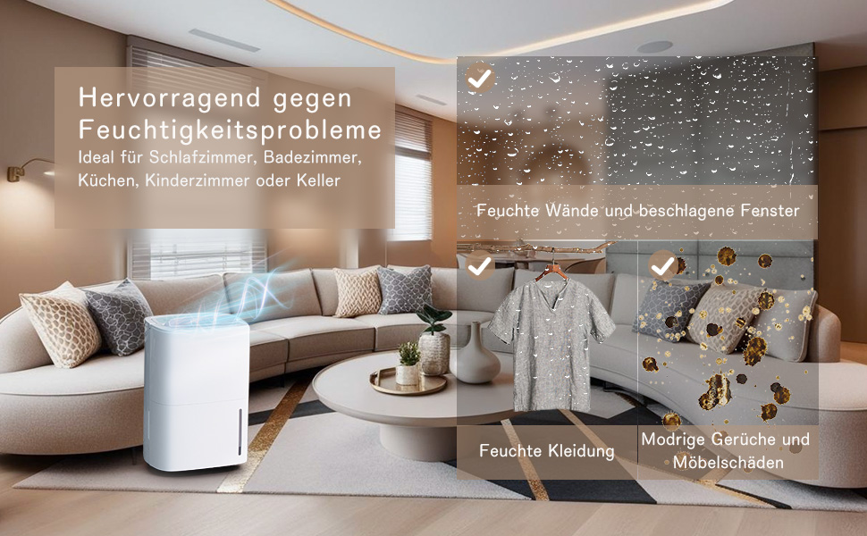 Електричний осушувач повітря 70л/день з авторежимом та шлангом для підключення. Ідеально для підвалів, ванних кімнат, спалень до 150㎡. Осушувач з цифровим дисплеєм, захистом від плісняви, 360° колесами, тихий 40dB, білий