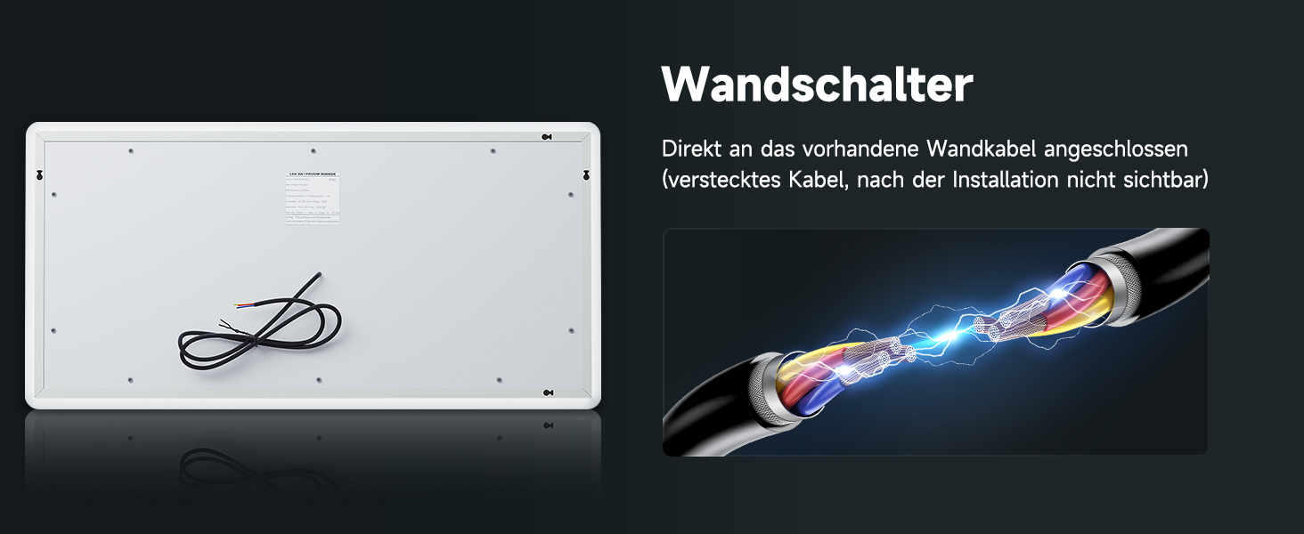 Дзеркало для ванної кімнати SONNI з підсвічуванням 120x60 см, 3 кольори світла, антизапарник, годинник, температура, LED, сенсорне управління, білий