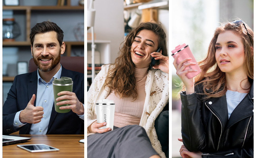 Термокружка Flintronic 510 мл з подвійними стінками, з нержавіючої сталі, з кришкою, для кави та чаю (рожевий)