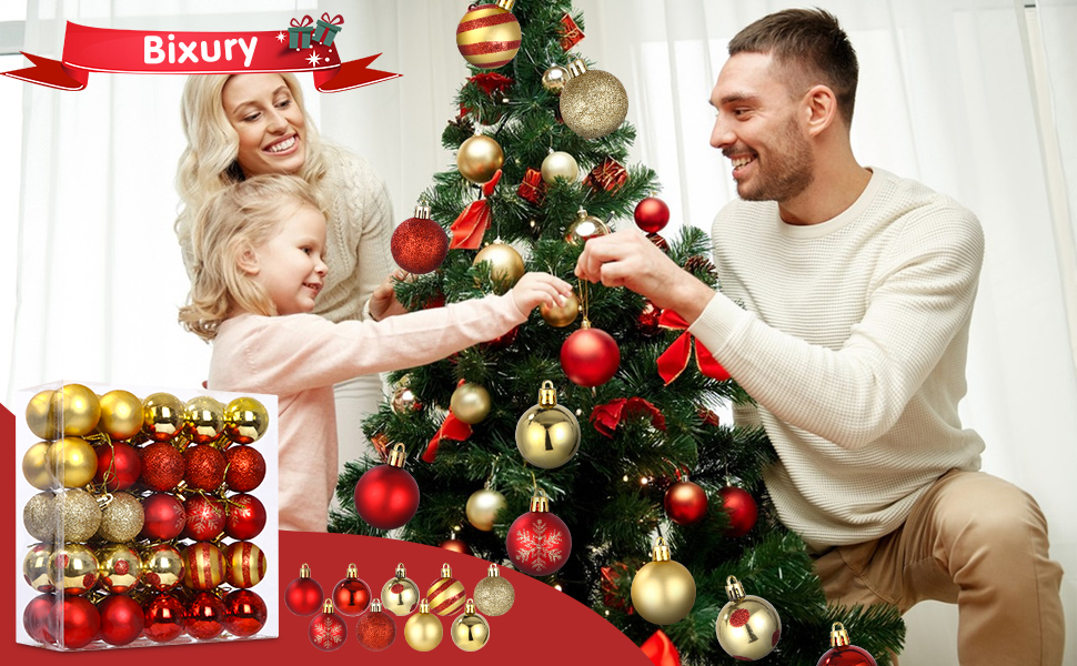 Набір ялинкових прикрас 50 шт. Червоні та золоті кулі для ялинки, міцний пластик, з гачками, для дому та саду