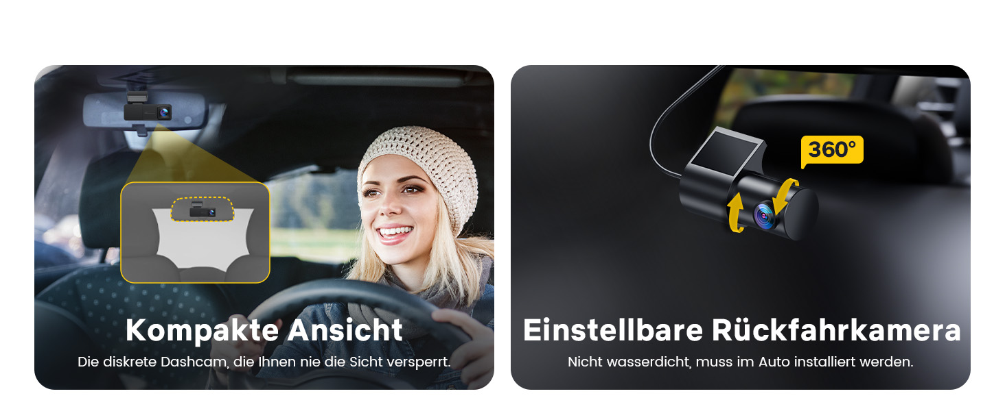 Відеореєстратор GKU Dashcam Auto: 4K/2.5K, GPS, Wi-Fi, Dual, 64GB, Паркування, WDR, 170° Кут огляду, G-сенсор, Loop, Макс. 256GB, Чорний