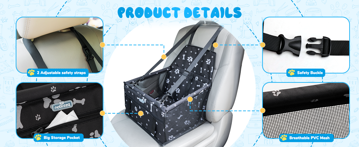 Автомобільний крісло-переноска для собак та котів Nobleza, 40x34x25 см, чорний