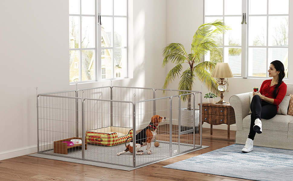 Летворешітка PawHut для цуценят, 8 панелей, 80 см, срібна. Ідеально для собак, котів та цуценят. Захист від вітру та сонця.