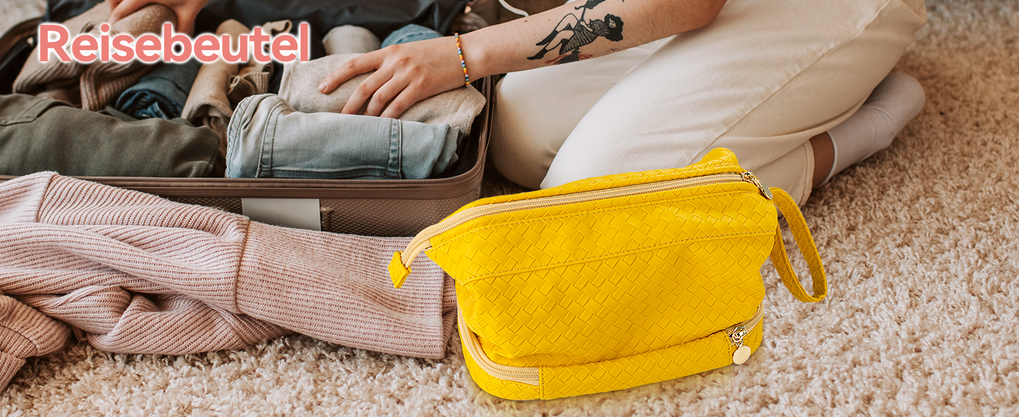 Жіноча косметичка-органайзер для макіяжу велика, водовідштовхувальна, з відділенням для пензлів, для подорожей (B-жовтий)