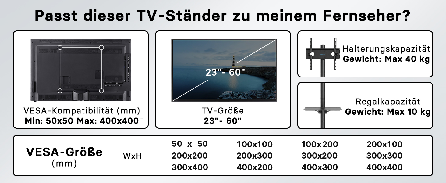 Підставка для телевізора BONTEC на коліщатках для Plasma/LCD/LED телевізорів 23-60 дюймів, регульована по висоті, з підсвічуванням та немаркими колесами, VESA до 400x400, до 40 кг, чорний