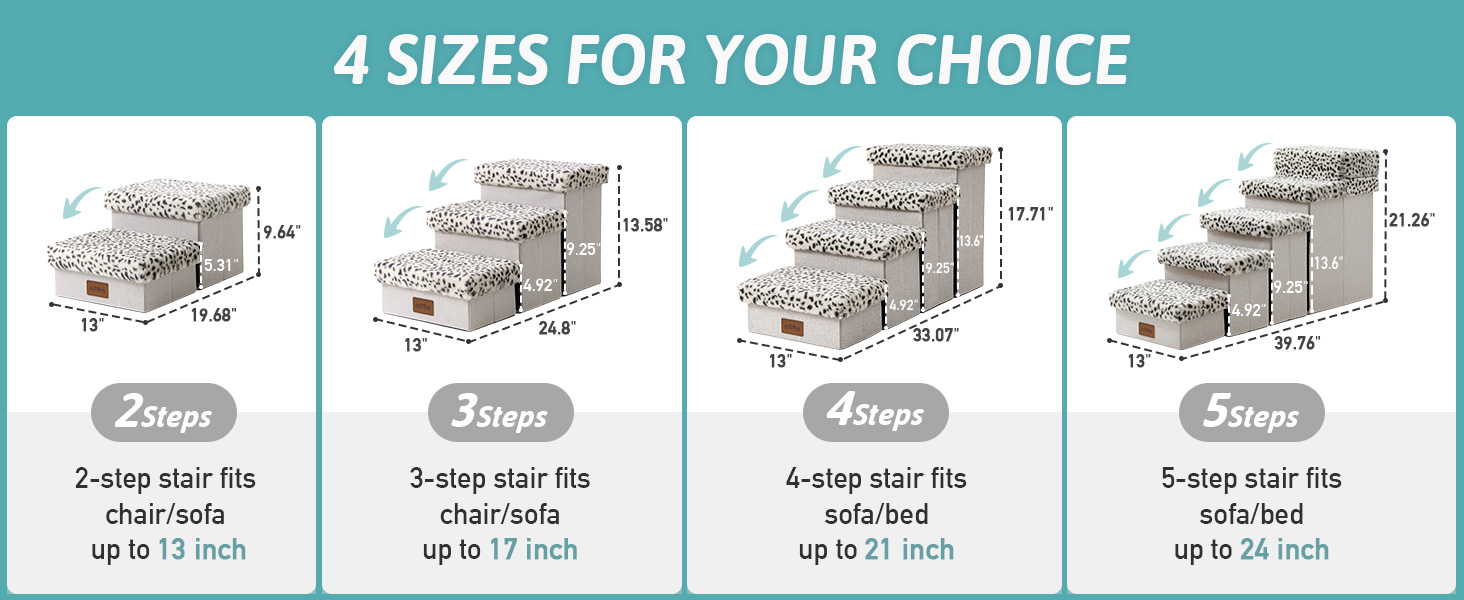 Pet Stairs for Small Dogs with Storage, Dog Stairs Folding for Bed Couch, Dog Stairs Dog Ramp with Non-Slip Bottom, Leak-Proof, Up to 80kg, 33x84x45cm, 4 Steps, Leopard
