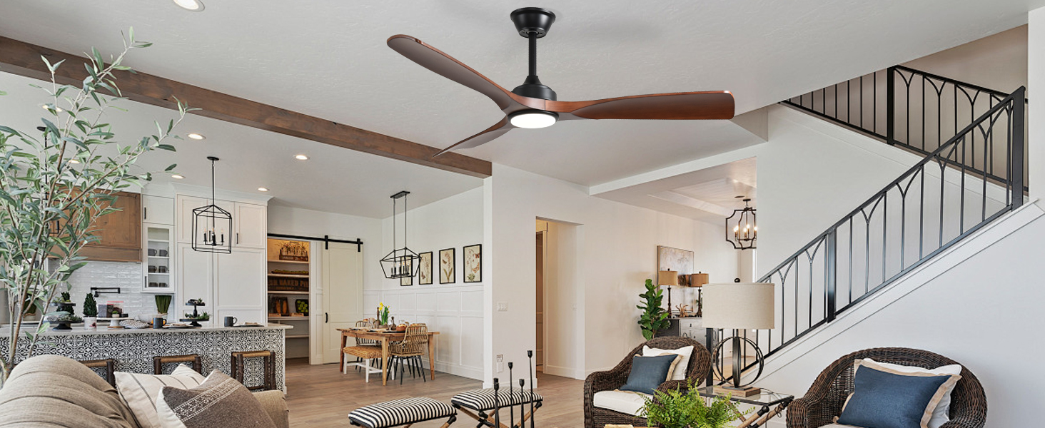 Depuley Стеляний вентилятор з підсвічуванням для вулиці: LED лампа з вентилятором для саду, тераси - 132 см, з підсвічуванням та APP для вітальні, ресторану, офісу, коричневий, 52''