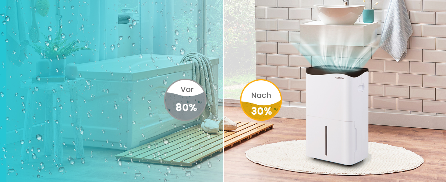 COSTWAY 50L побутовий осушувач повітря з таймером, вентилятором та режимом сну, LED-дисплеєм, для приміщень до 250 м³ (100 м²)