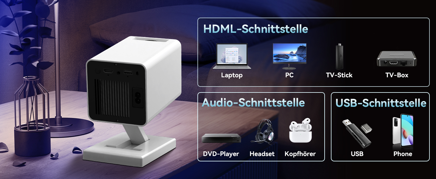 Портативний проєктор Mini Beamer 4K/1080P з Wi-Fi 6 та Bluetooth 5.4, Auto Keystone, 200 дюймів, сумісний з ноутбуками, смартфонами та TV