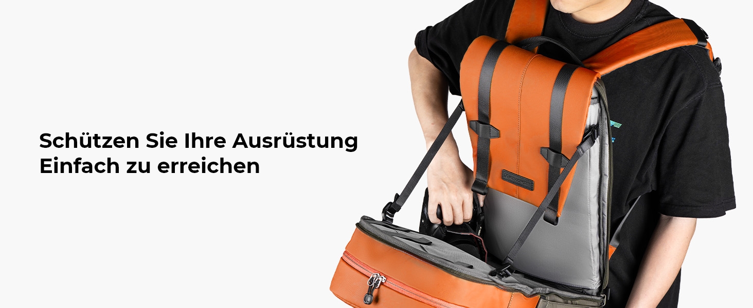 Рюкзак для камери K&F Concept 20L, великий фоторюкзак з відділенням для ноутбука 15.6 дюймів, водонепроникний, з дощовиком, оранжевий