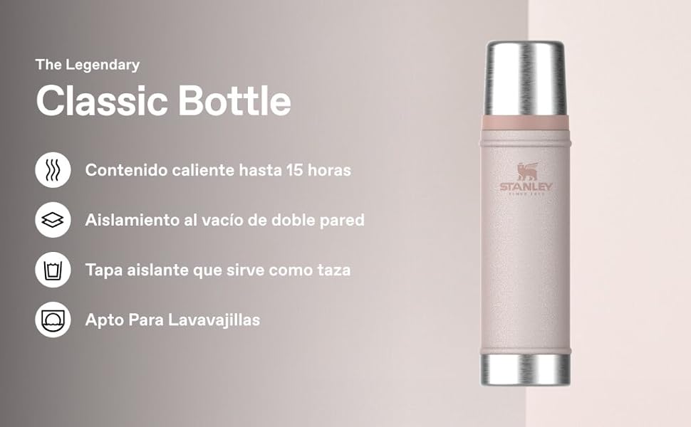 Термос STANLEY 1913 Classic Legendary 590 мл, герметичний, сталевий (Hammertone Rose Quartz) — зберігає тепло та холод до 24 годин