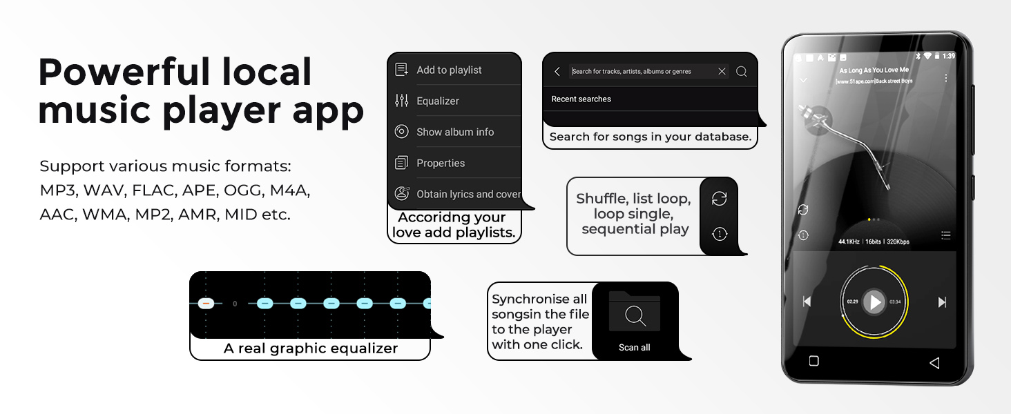 MP3 плеєр Inioasis з Bluetooth, WiFi, Spotify, Amazon Music, 4