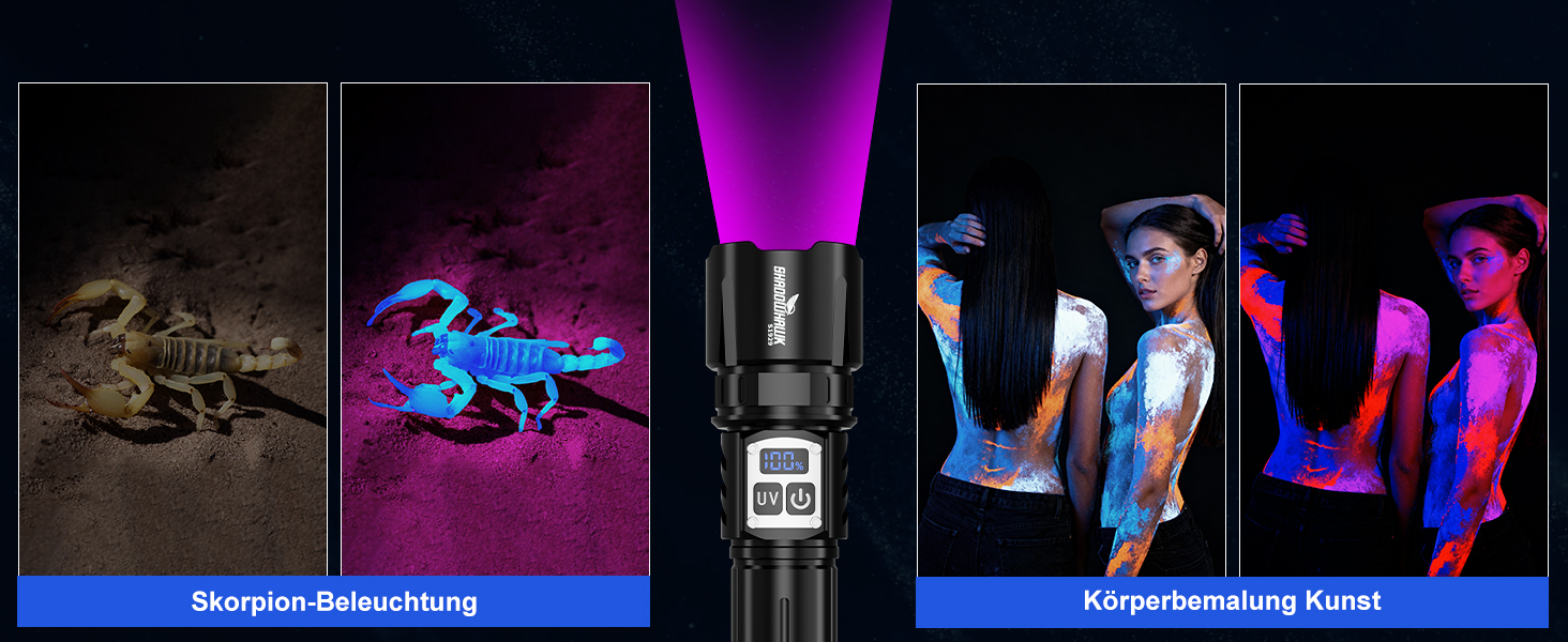 Ліхтар Shadowhawk 2-в-1 LED/UV, акумуляторний, 500000 люмен. Ідеально для інспекції, кемпінгу та відпочинку на природі. З регулюванням яскравості та UV-режимом.