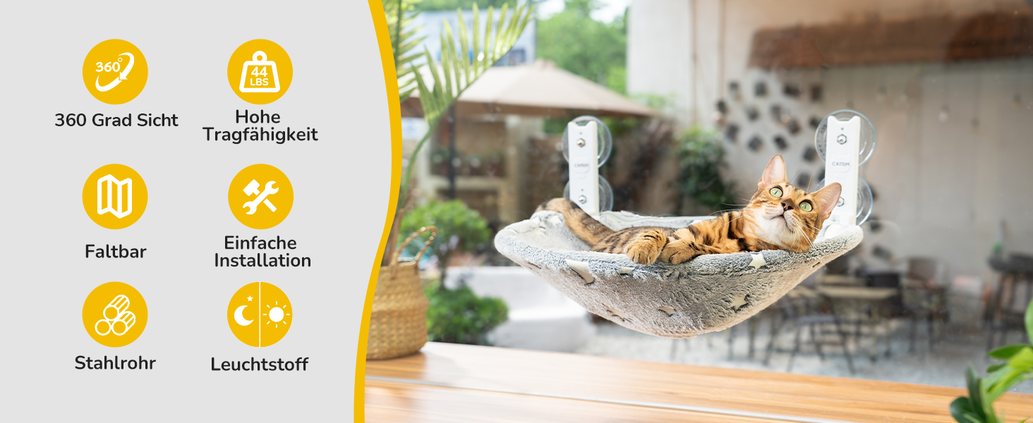 CATISM Гамак для котів на вікно з подушкою, до 20 кг, 52x30 см, сірий