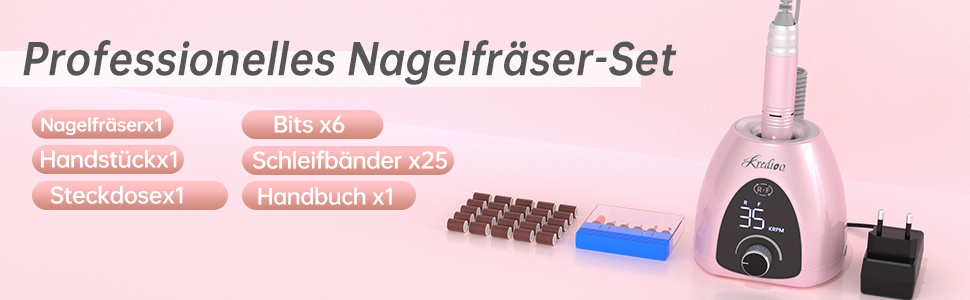 Електричний фрезер для нігтів Nagelfräser 6 в 1 з LED дисплеєм, 35000 об/хв, для манікюру, Shellac, Acrylgel, безпечний для початківців та професіоналів, рожеве золото